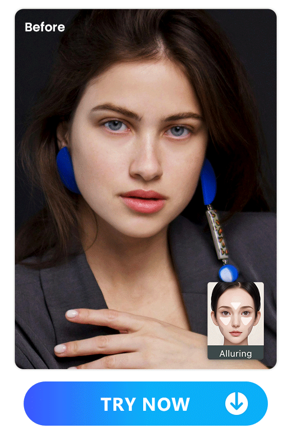 show the before and after of a woman's photo applied with contour with PhotoDirector